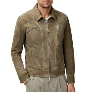 John Varvatos Collection Men's Brian Zip Pockets Sheep Suede Moto Jacket Fossil